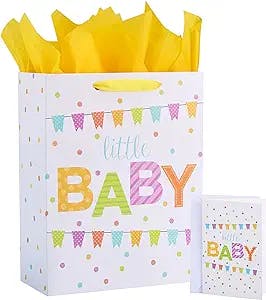 SUNCOLOR 13" Large Baby Shower Gift Bags With Tissue Paper(little BABY)