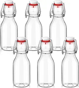 EBOOT Flip Top Glass Bottles with Caps Beer Bottles Clear Swing Top Glass Bottles Vinegar Kombucha Bottles with Stoppers Airtight Lids for Wedding Themed Baby Shower Christmas Gifts (6 Pcs,3.38 oz)