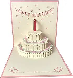 3D Pop Up Birthday Cards, Happy Birthday Cards, Birthday Cake Cards Greeting card gift for family, friends, kids, employees, colleagues or partners on birthdays （Pink Card 1 Pack）