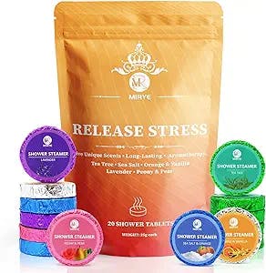 MR MIRYE Shower Steamers Aromatherapy for Women and Men, 20-Pack Organic Shower Bombs with Essential Oil, Tea Tree, Orange & Vanilla, Sea Salt, Lavender, Peony & Pear Mothers Day Gifts
