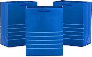 Hallmark 11" Large Blue Gift Bags (Pack of 3) for Birthdays, Graduations, Father's Day, Baby Showers, Bridal Showers, Weddings, Hanukkah, Care Packages