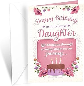 Prime Greetings Birthday Card For Daughter, Made in America, Eco-Friendly, Thick Card Stock with Premium Envelope 5in x 7.75in, Packaged in Protective Mailer