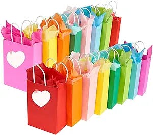 PAICUIKE 48 Pcs 5.9x3.15x8.3Inch, 8 Colores Kraft Paper Gift Bag with Handles Bulk, Goodie Bags for Birthday Party Favor Bags & Wedding Gift Bags Bulk & Gift Wrap Bags