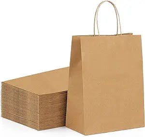 NYMVP Paper Gift Bags with Handles, 50Pcs Kraft Paper Bags 8x4.25x10.5 Gift Bags Bulk, Paper Shopping Bags Medium, Retail Bags, Wedding Bags, Party Favor Bags, Paper Bags for Business, Boutique Bags