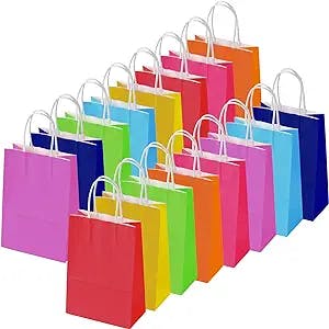 24 Pieces Kraft Paper Party Favor Bags With Handles, 8 Colors Small Gift Bags Bulk, Rainbow Goodie Bags For Kids Birthday, Party Supplies, Wedding, Baby Shower, Crafts, Christmas Gifts, 8.3X5.9X3.2 Inch