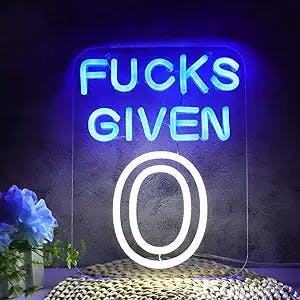 JFLLamp Zero Funks Given Neon Signs for Wall Decor No Funks Given Neon Lights for Bedroom Led Signs Suitable for Man Cave Living Room Taverns Beer Bar Cafe Game Room Hotel Birthday Party Restaurant Christmas Led Art Wall Decorative Lights Unique Gift for Lover, 5V USB Power 10.5*12Inch (Blue+White)