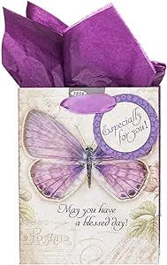 Christian Art Gifts Gift Bag, Card, and Tissue Paper Blessed Day Numbers 6:24 Bible Verse, Purple Butterfly, Small