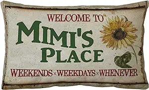 Sidhua Grandma Themed Rustic Vintage Style Pillowcase Decorations for Home, Welcome to Mimi's Place with Sunflower Saying Decorative Throw Pillow Cover 12”x20”, Sunflower Lover Gifts, Mimi Gifts