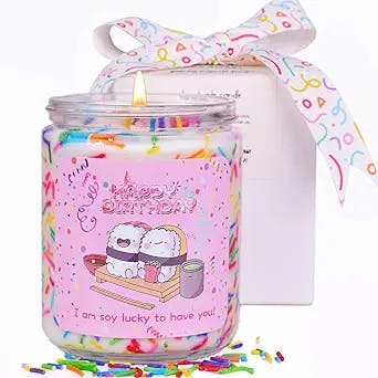 Birthday Sprinkle Candle | Happy Birthday Sweet Vanilla Cake Sprinkles Scented Soy Candles for Gift | Funny Birthday Gifts for Women Sister Friend Female, Bday Gifts