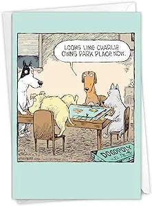 NobleWorks - 1 Humor Birthday Card with Envelope - Funny Cartoons for Birthday Greetings, Celebration Notecard - Dogopoly C3986BDG