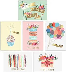 Sweetzer & Orange Gold Foil Bulk Birthday Cards Assortment – 48pc Bulk Happy Birthday Card with Envelopes Box Set – Assorted Blank Birthday Cards for Women,Men, and Kids in a Boxed Card Pack
