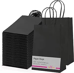 MESHA 100pcs Black Gift Bags 5.25" x 3.75" x 8", Small Size Kraft Paper Bags with Handles for Handwork, Shopping, Gift, Merchandise, Retail, Party