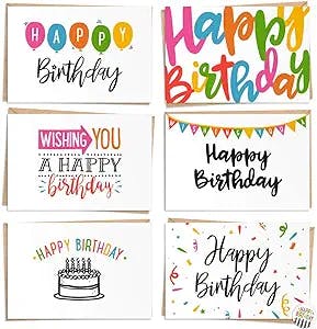 120 Pack Happy Birthday Cards - Bulk Set Includes 6 Designs, Craft Paper Envelopes and Labels Included, 4 x 6 Inches