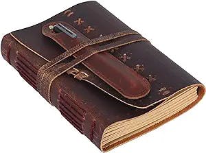Leather Journal Notebook for Men & Women - Daily Vintage Leather Bound Journal Travel Notebook - Antique Lined Paper Writing Journal with Pen Holder, Best Christmas Gifts for Mens, Unique Gift Ideas (8 x 6 (A5), Brown Paper)