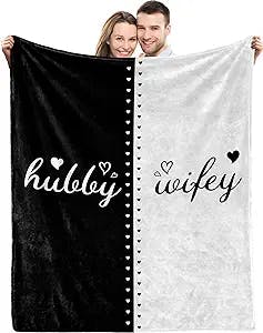 Hubby and Wifey Blanket Wedding Gifts For Couples - Unique Bridal Shower Mr and Mrs Gifts Bride To Be Gifts His And Her for Newlywed Valentines Day Christmas Anniversary Married Gifts（60"x50"）