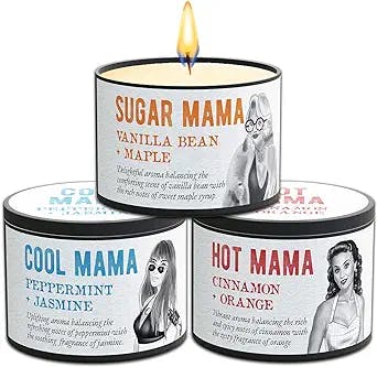 Scented Candles Mom Gift Set - Hot Mama, Sugar Mama, Cool Mama. Mothers Day Gifts Funny Aromatherapy Candles Christmas Stocking Stuffers for Mom Valentines Day Birthday Gifts for Mother House Warming