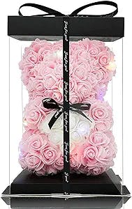 Valentines Day Gifts for her - Rose Teddy Bear - Rose Flowers Bear, Unique Gifts, Gifts for Girls,Gifts for mom,Birthday Gifts,Flower delivery - Clear Gift Box Included (Light Pink)