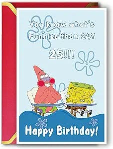 Funny 25th Birthday Card for Friend, 25th Birthday Gifts for Women, Cute Spongebob Patrick Star Meme Card for Girlfriend, Humorous 25th Birthday Card for Sister Brother, You Know What's Funnier Than 24?