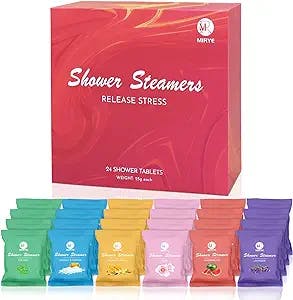MR MIRYE Shower Steamers Aromatherapy for Women and Men, 24-Pack Organic Shower Bombs with Essential Oil, Rose, Watermelon, Tea Tree, Orange & Vanilla, Sea Salt, Lavender Mothers Day Gifts for her