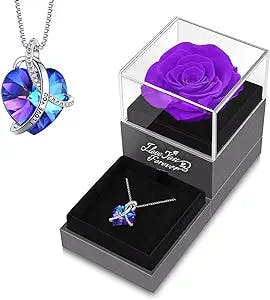 "Say 'I Love You' with this Preserved Purple Rose and Heart Necklace - An E