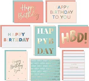Sweetzer & Orange Set of 24 Gold Foil Bulk Birthday Cards Assortment – Bulk Happy Birthday Card with Envelopes Box Set – Assorted Blank Birthday Cards for Women, Men, and Kids in a Boxed Card Pack