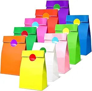 CHEPULA 50 Pack Paper Party Favor Bags,Goodie Bags with 60 PCS Stickers Small Gift Bag for Birthday Party Favor Supplies (Size: 9.4" * 5.1" * 3.15")