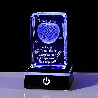 Teacher Appreciation Gifts for Women Men, 3D Crystal Engrave Apple with Base, Best Unique Christmas Retirement Thank You End of The Year Gifts for Teacher from Students