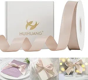 HUIHUANG Satin Ribbon 1 inch Vanilla Silk Satin Ribbon 50 Yards Double Face Satin Ribbons for Crafts Gift Wrapping Bows Floral Bouquet Cake Box Christmas Decor Wedding Invitation Card Party Favor