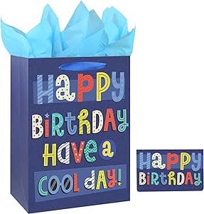 13" Large Happy Birthday Gift Bag with Card and Tissue Papers for Men Boys