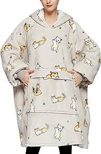 KFUBUO Wearable Blanket Hoodie for Adults Sherpa All Patterns Cat Oversized Sweatshirt Blanket with Pockets for Women