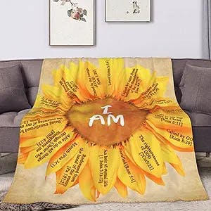 BOOPBEEP Christian Gifts Inspirational Blanket with Bible Verse Prayers Spiritual Religious Gift for Women Birthday Christian Gift for Mom Wife Healing Throw Blanket (Sunflower-Yellow, 50"x60")