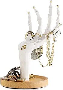 Suck UK Skeleton Hand Ring Holder & Jewelry Stand Earring Organizer & Necklace Holder For Gothic Decor Halloween Decorations & Bedroom Accessories Bracelet Holder & Organizer White