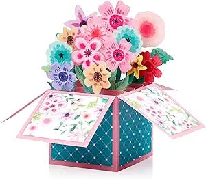 Giiffu 3D Bouquet Pop Up Card, Mothers Day Card, Birthday Gifts for Her/Women/Mom/Wife, Flowers Box Greeting Cards with Note Card and Envelope for All Occasions, Teacher Day, Thank You, Christmas