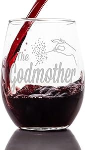 Godmother Wine Glass Gift Matches Godfather Glass For A Set Will You Be My Godmother, Baptism Proposal, Unique Mother’s Day or Christmas Collectible Premium Etched 15 Ounces…