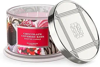 Premium Valentines Day Scented Candle Gift, Chocolate Covered Kiss, HomeWorx by Slatkin & Co - 18 oz - Long-Lasting 4-Wick Jar Candle - Raspberry Jam, Shortbread, Lemonade & Vanilla Bean