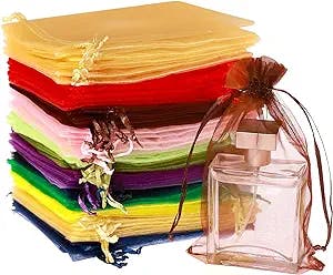 100PCS Organza Bags, 4X4.72" Wedding Favor Bags with Drawstring, Mixed Color Satin Drawstring Organza Pouch Gift Bags for Party, Jewelry, Christmas, Festival, Bathroom Soaps, Makeup Organza Favor Bags