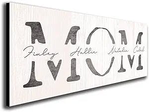 Personalized Mom and Children Art | Customized with all Kid’s Names |Unique and Customized Gift for Mother’s Day, Mom’s Birthday or Christmas | Framed Canvas or Wood Block Mount | Personal Prints (9.5"x26" Block Mount)