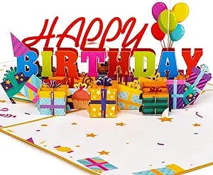 Paper Love Happy Birthday Pop Up Card, For Adults and Kids - 5" x 7" Cover - Includes Envelope and Note Tag