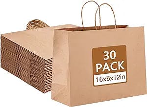 Moretoes 16x6x12 Inch 30pcs Paper Gift Bags Brown Paper Bags with Handles, Large Gift Bags Kraft Shopping Bags in Bulk for Boutiques, Small Business, Retail Stores, Gifts & Merchandise