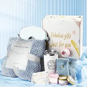 Care Package for Women Relaxing Spa Gifts Birthday Gift Baskets,Get Well Soon Gifts,Warm & Relaxing Sympathy Blanket,Candle,Tumbler,Socks,8-Piece Feel Better Gift for Best Friend BFF Mom Sister