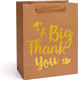 6-Pack Extra Heavy Duty Kraft Paper Bags, 10.3" x 4.5" x 8.2" Medium Gift Bag - Gold Foil"A Big Thank You", Sturdy, Durable Bag for Weddings, Birthdays, Baby Showers, Easter,Arbor Day,Mother’s Day,Memorial Day,Flag Day,Graduation, Party Gifts