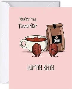 ALY LOU Coffee Anniversary Card, Mothers Day Card Mom, Birthday Card for Her Him/Girlfriend Wife/Husband Boyfriend, Kawaii Greeting Card (Favorite Human Bean)