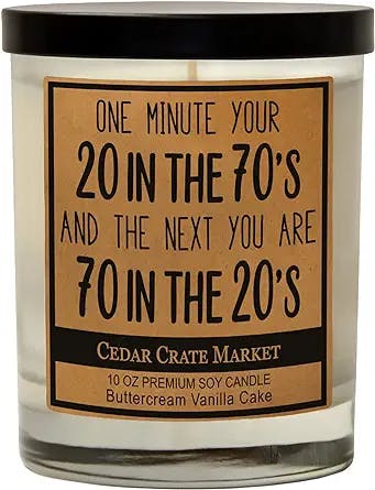 70th Birthday Candles Gifts - 70 in The 20's - Happy Birthday Candle, Unique Best Friends Birthday Gift Ideas for Women Best Friend, Candles for Home, Birthday Cake Scented, 10 Ounce
