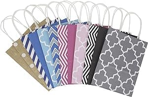Hallmark 5EGB6051 10" Medium Gift Bag Assortment, Pack of 12 in Kraft, Grey, Black, Pink, Blue - Solids and Patterns for Birthdays, Baby Showers, Bridal Showers or Any Occasion, Neutral