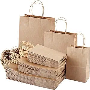 TOMNK 90pcs Brown Paper Bags with Handles Assorted Sizes Gift Bags Bulk,Goodie Bags, Kraft Paper Bags for Business, Shopping Bags, Retail Bags, Party Bags, Merchandise Bags, Favor Bags