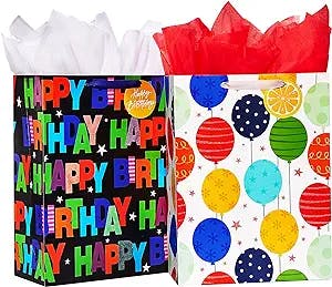 2 Pack 16.5" Large Gift Bag with Tissue Paper for Happy Birthday gift bags (Balloons)
