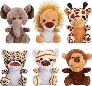 12 Pieces Mini Stuffed Forest Animals Jungle Animal Plush Toys in 4.8 Inch Cute Elephant Lion Giraffe Tiger Plush for Animal Themed Parties Teacher Student Achievement Award (Sitting)