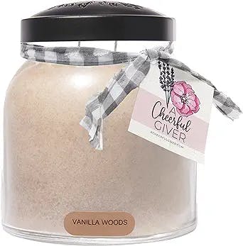 A Cheerful Giver - Vanilla Woods - 34oz Papa Scented Candle Jar with Lid - Keepers of The Light - 155 Hours, Gift Candle, Grey