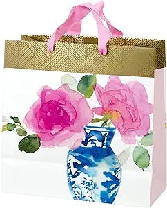 Hallmark 10" Large Square Gift Bag (Watercolor Flower and Vase) for Birthdays, Mothers Day, Anniversary, Bridal Showers and More