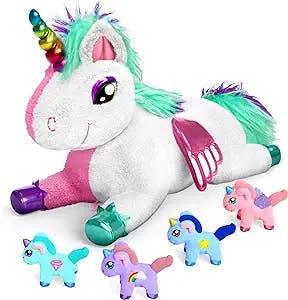 MindSprout Unicorn Mommy Stuffed with 4 Babies Inside her Tummy, for Girls 3 4 5 6 7 8 Years Old, Unicorn Toys for Girls Age 4-5, Best Birthday Gifts, Stuffed Animals Toy Age 6-8